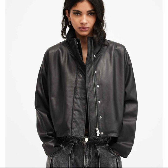 NWT Allsaints Ryder Funnel Neck Leather Jacket XS - Picture 1 of 4